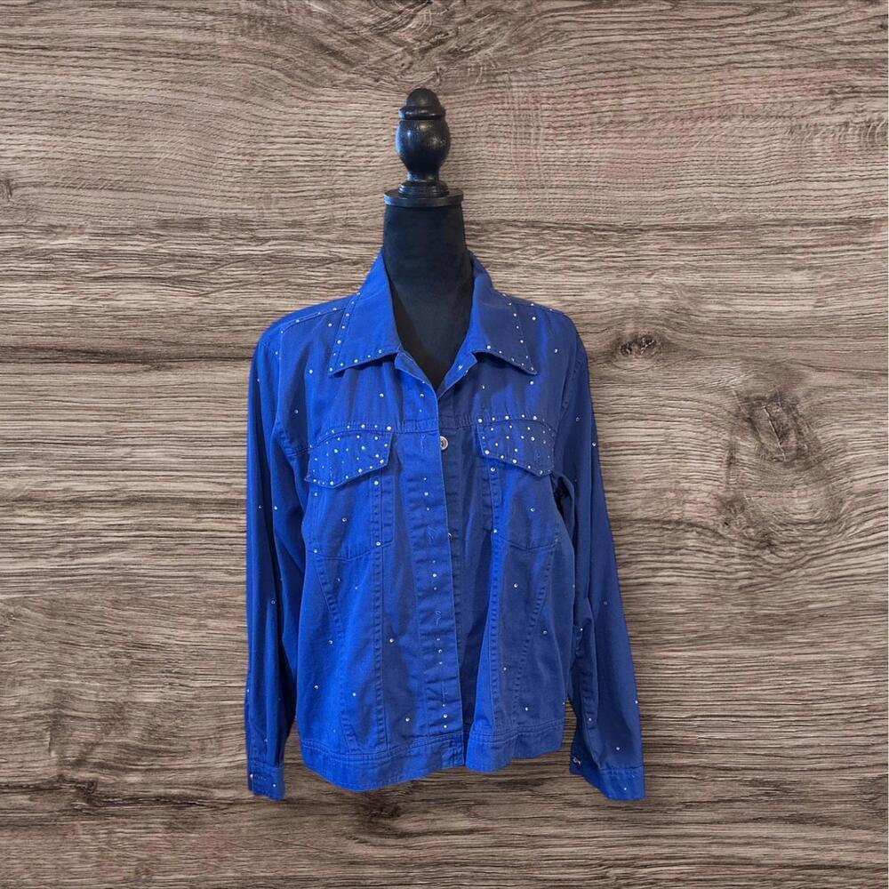 Lanie New York Royal Blue Bedazzled Jean Jacket Size L